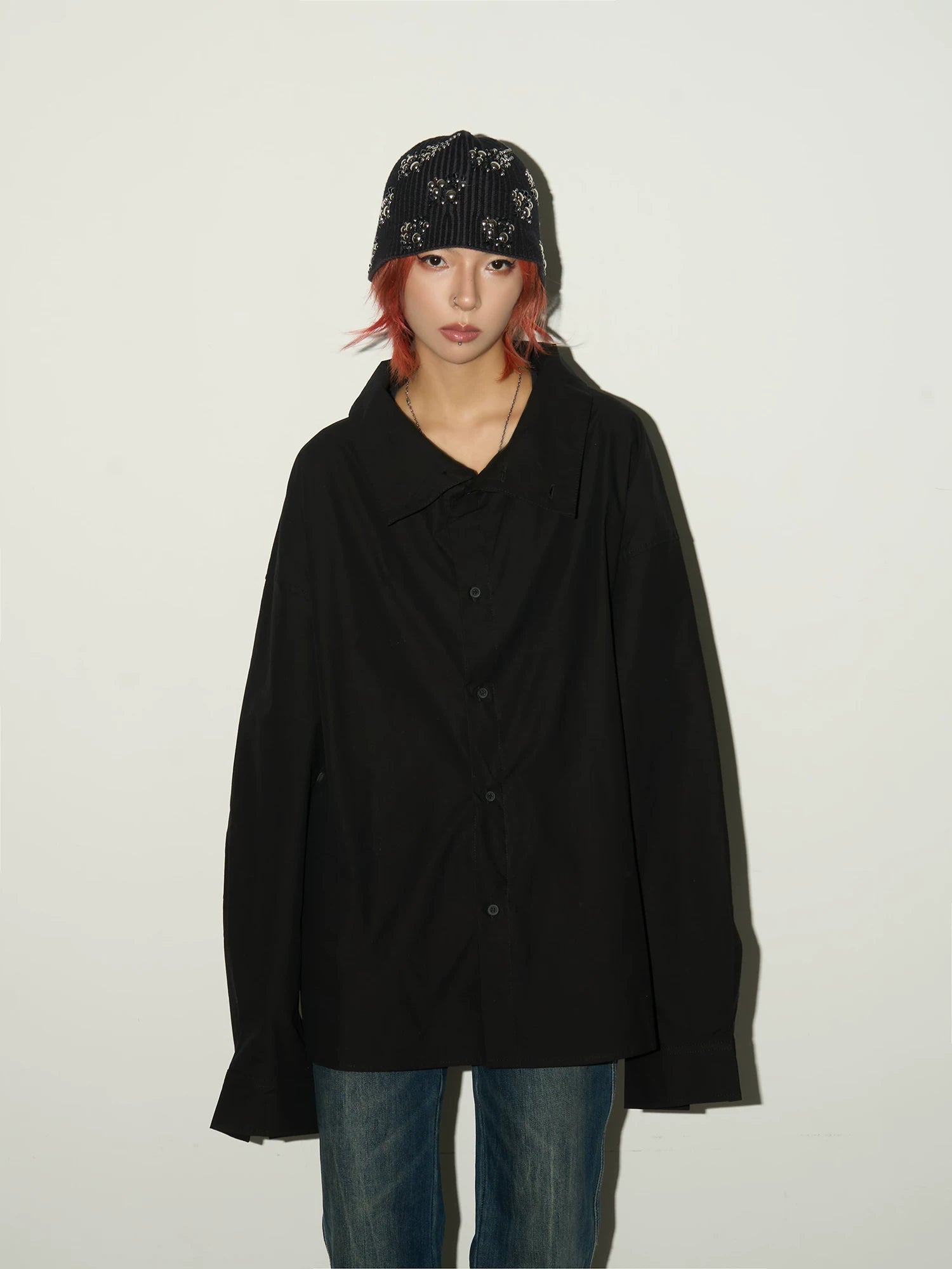 Stand Collar Oversized Shirt