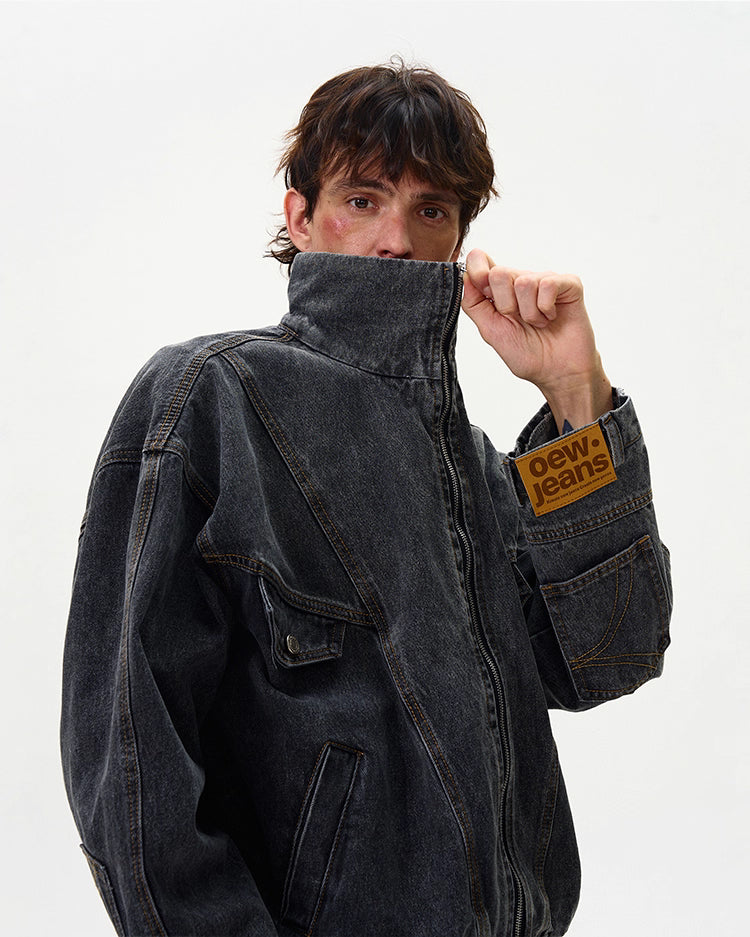 Motorcycle Seam Washed Denim Bomber