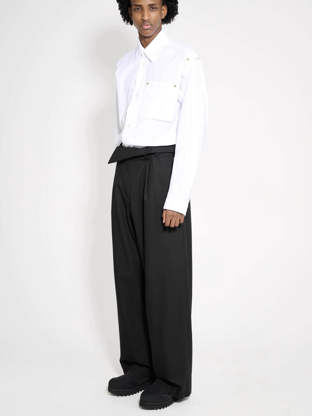 Architectural Drape Pants with Waist Overlap