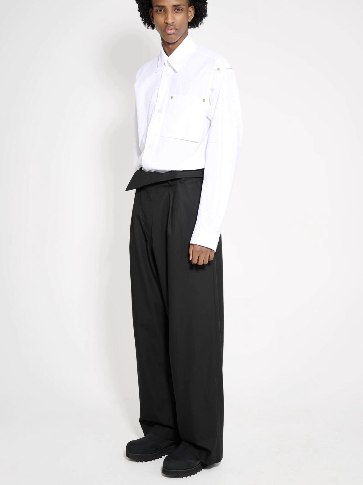 Architectural Drape Pants with Waist Overlap