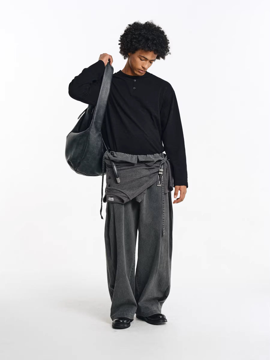Deconstructed Wide-Leg Charcoal Trousers
