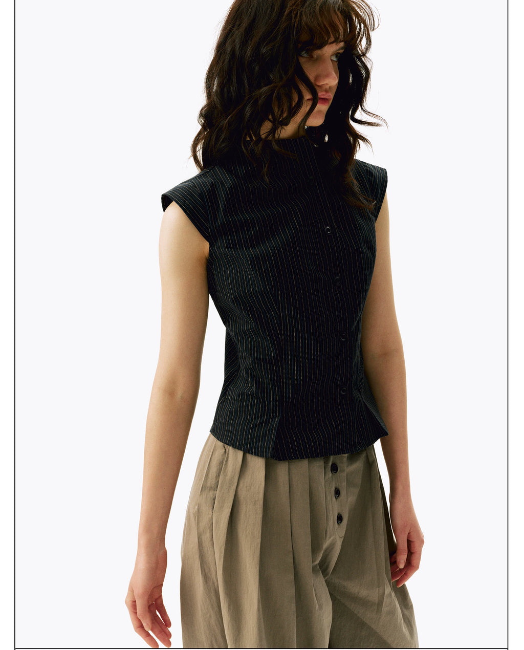 Pinstripe Stand-Collar Vest
