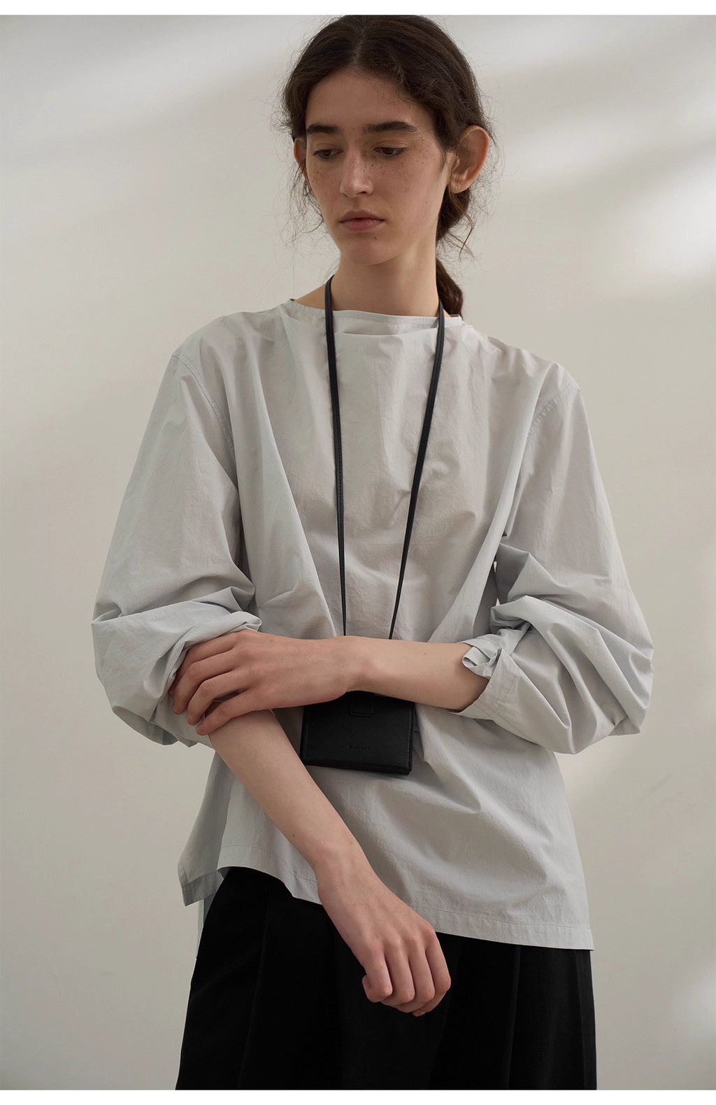 Sculptural Blouse in White or Grey Blue