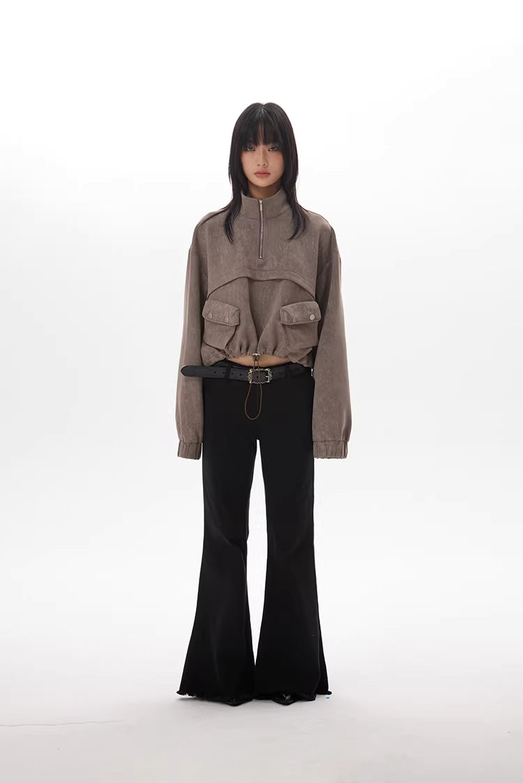 Drawstring Hem Cargo Jacket in Taupe