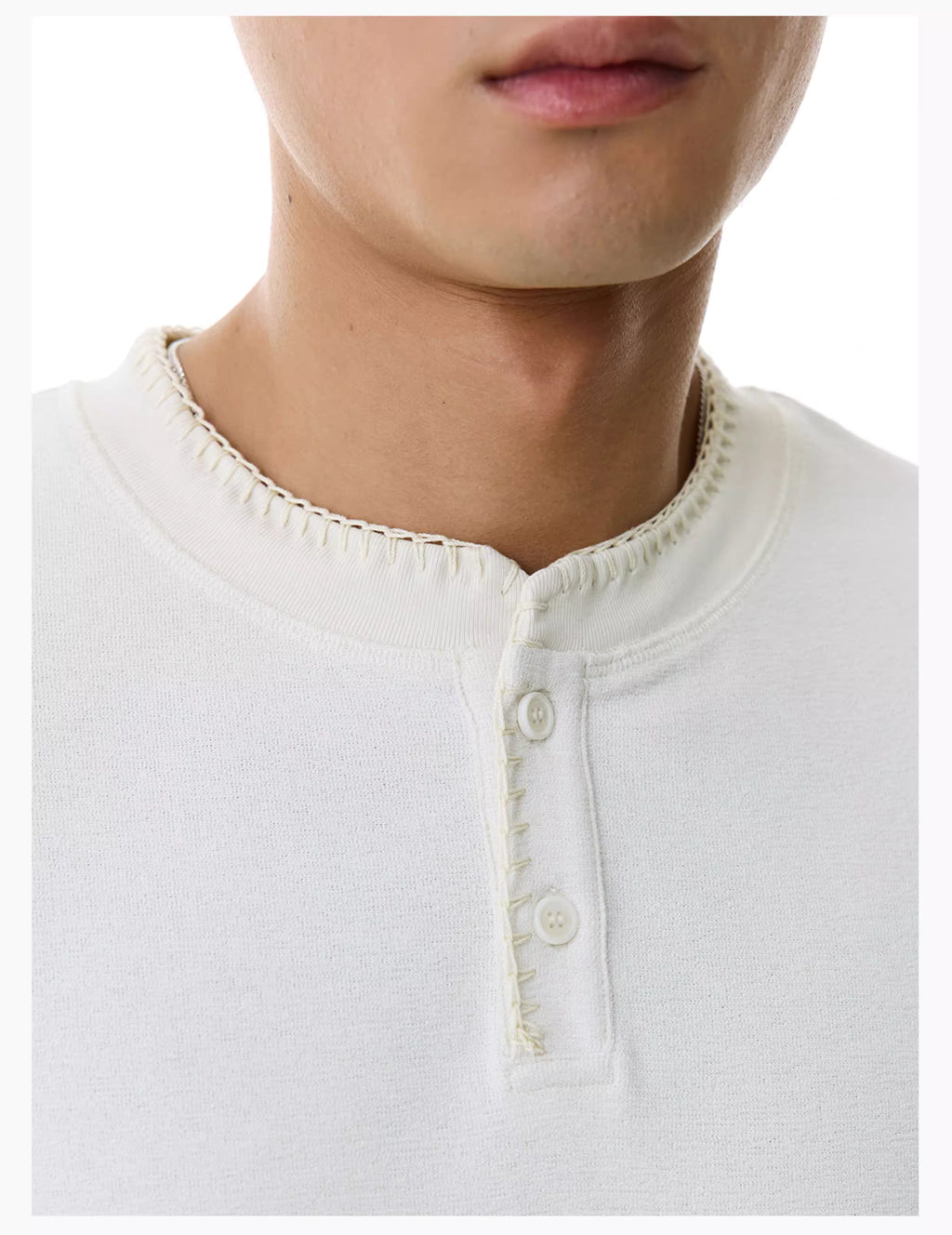 Embroidered Henley T-Shirt in Black Ink or White