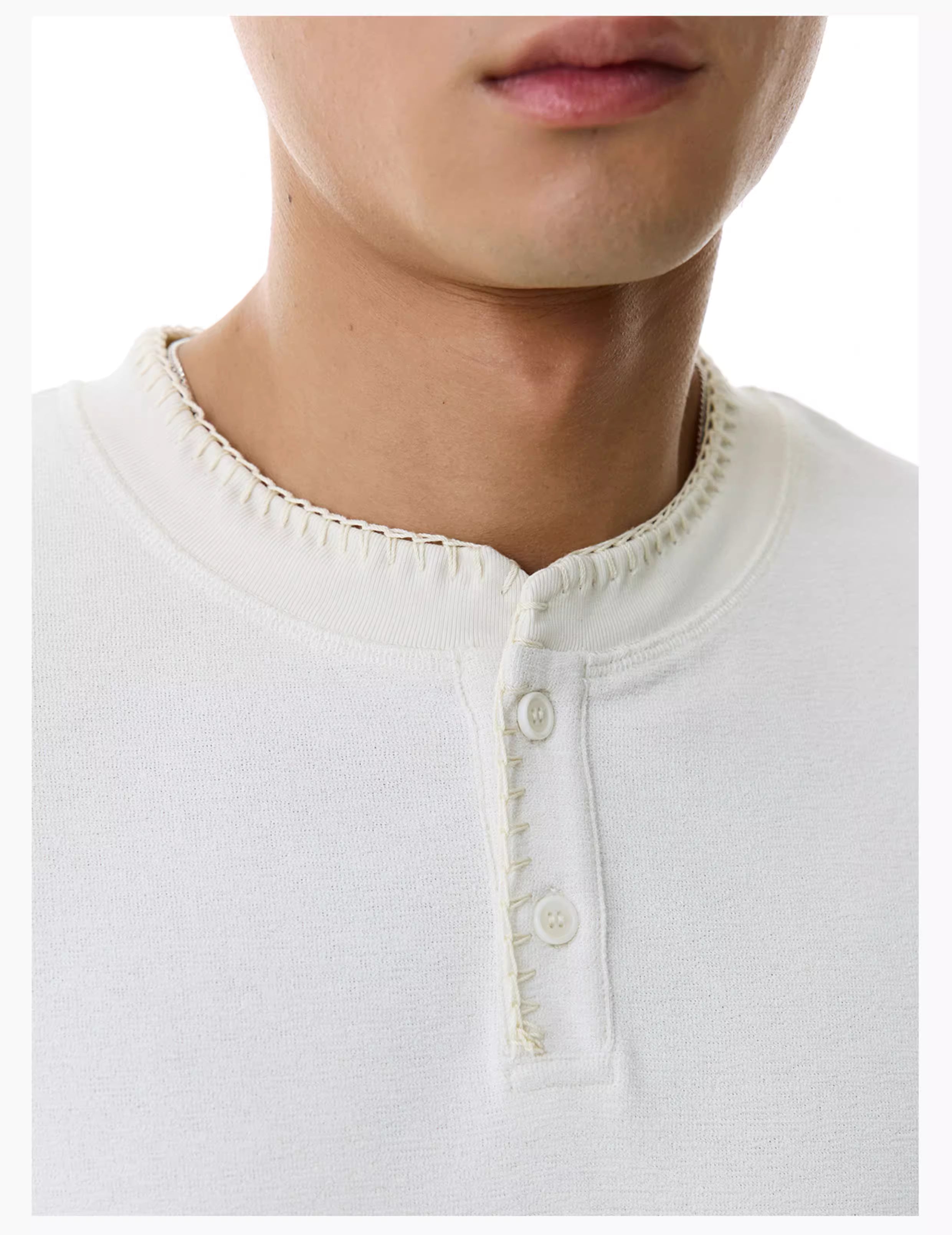 Embroidered Henley T-Shirt in Black Ink or White