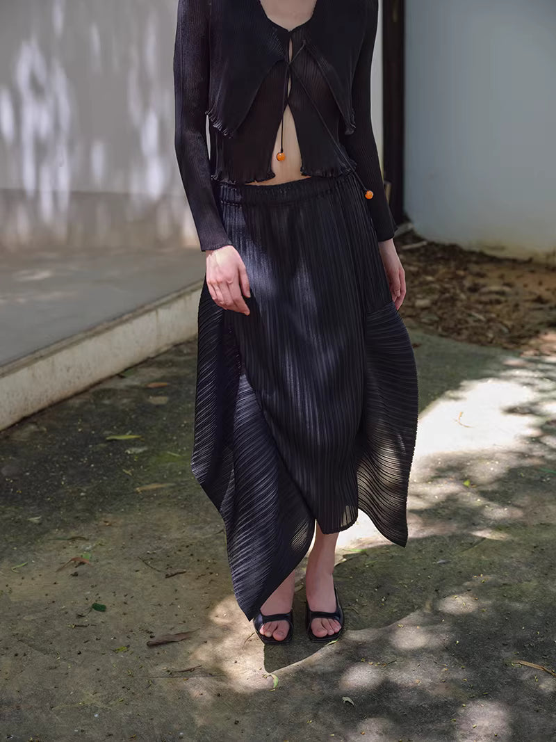 Shadow Pleat Midi Skirt