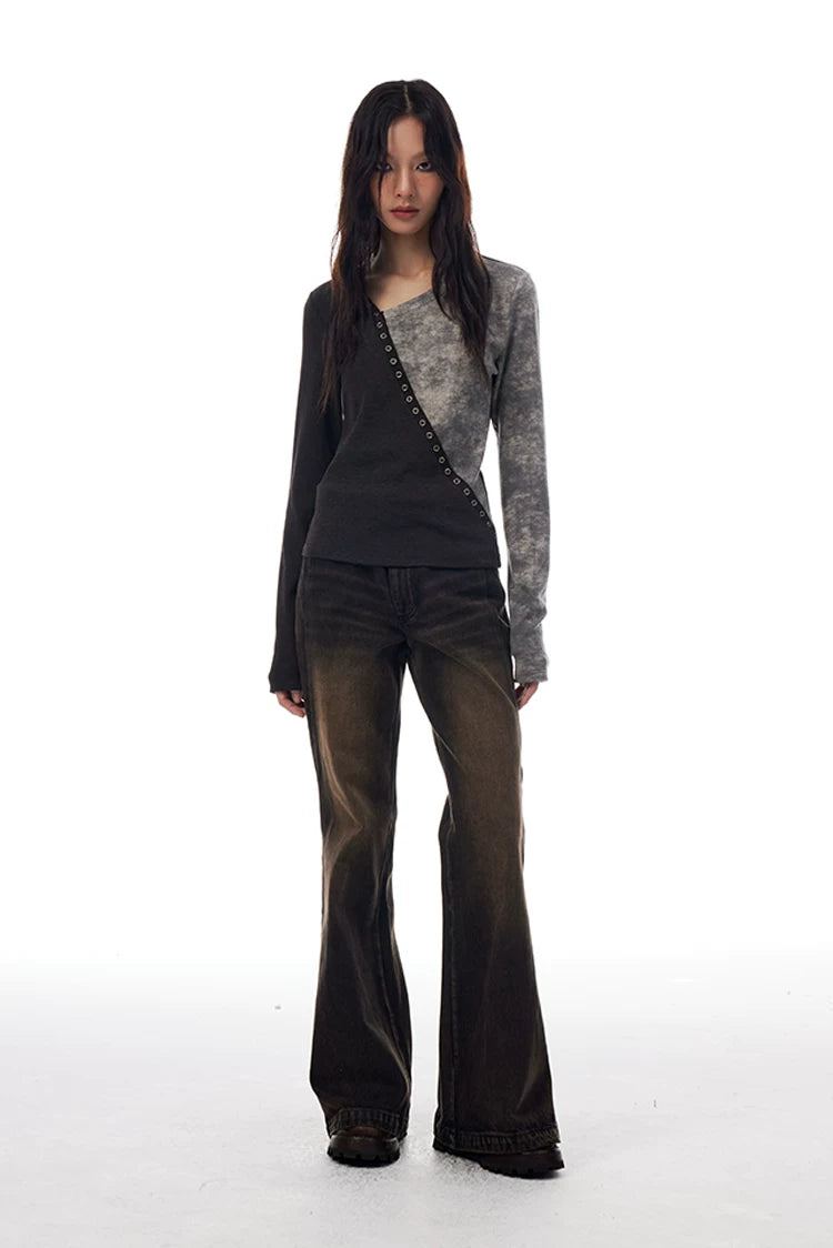 Split Wash Eyelet Long Sleeve Top