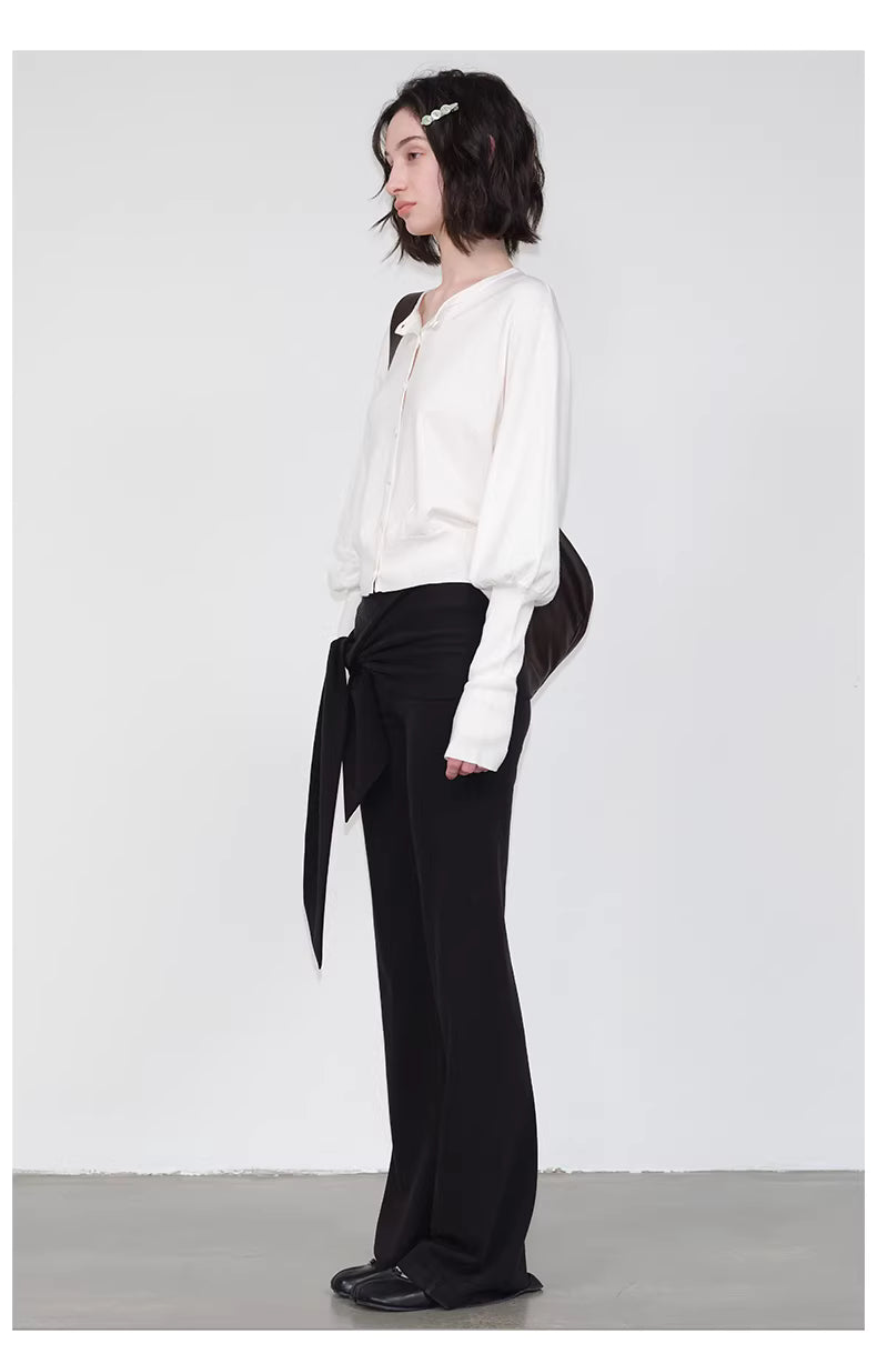 Lantern Sleeve Cardigan in Black Ink or White