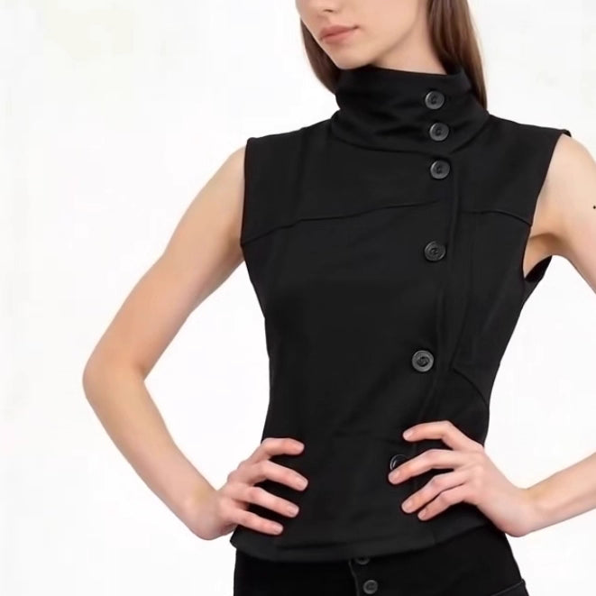 Architectural Asymmetric Button Vest