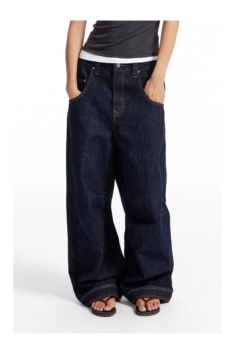 Dark Indigo Barrel-Leg Jeans