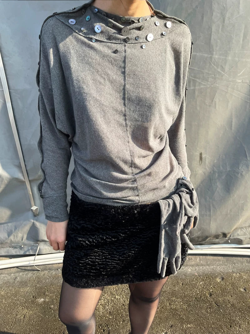 Shell Collar Button Sleeve Jersey Top