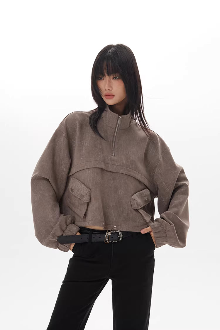 Drawstring Hem Cargo Jacket in Taupe