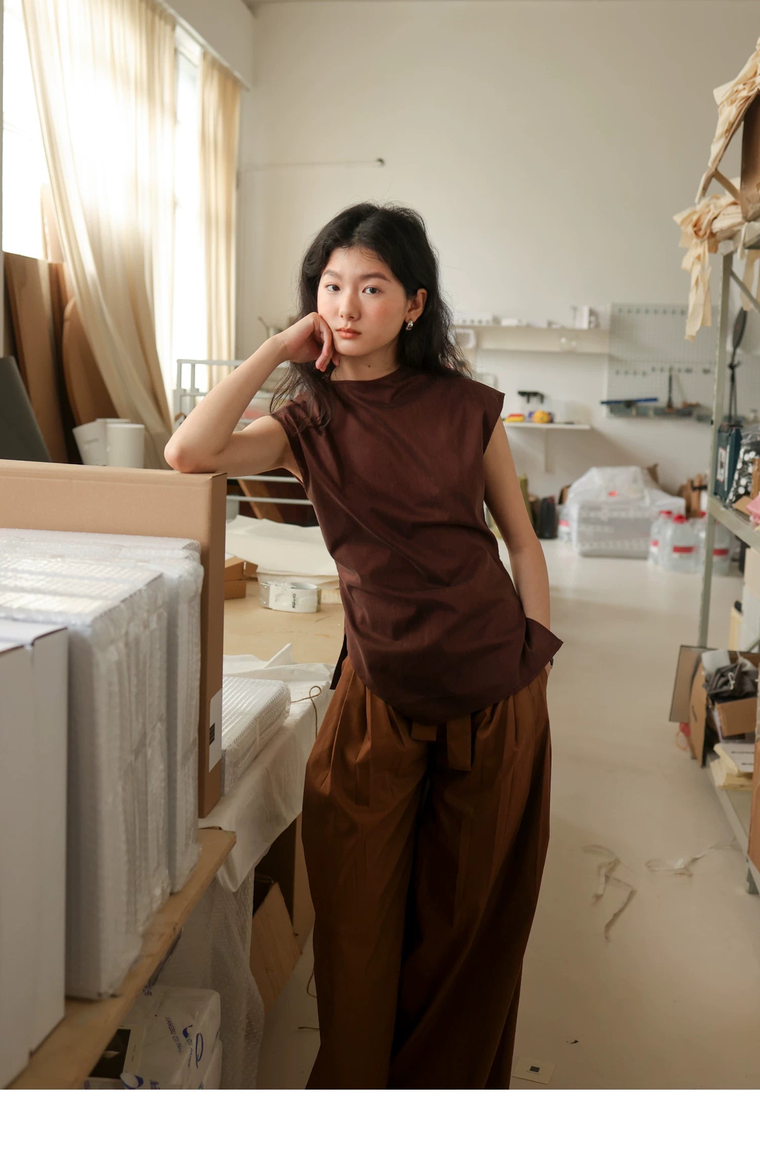 Lyocell Linen Sleeveless Top in Terracotta or Navy