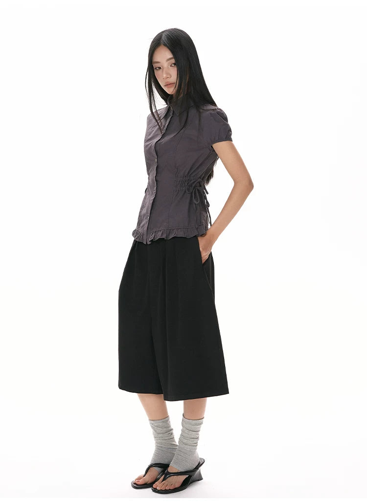 Ruched Waist Frill Hem Shirt