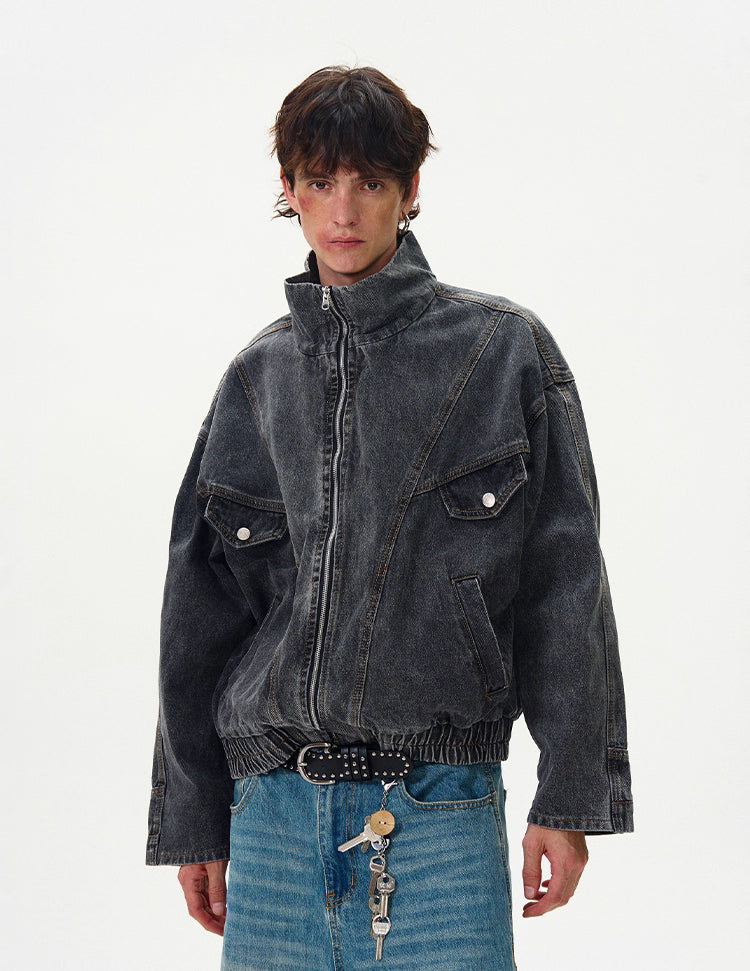 Motorcycle Seam Washed Denim Bomber