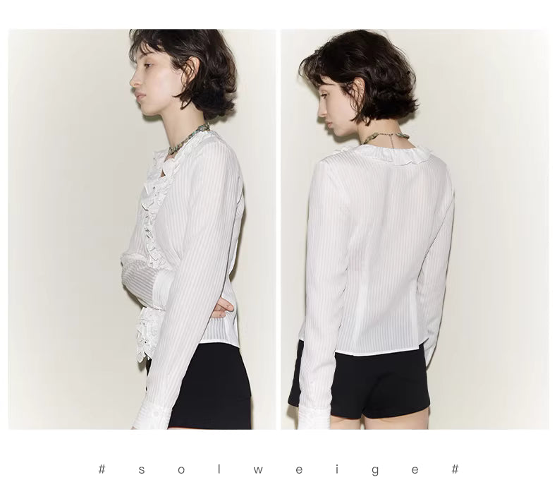 Ruffle Bodice Pinstripe Blouse