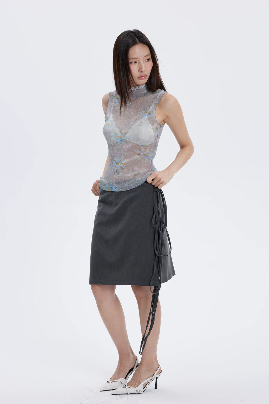 Floral Shimmer Mesh Mock Neck Tank