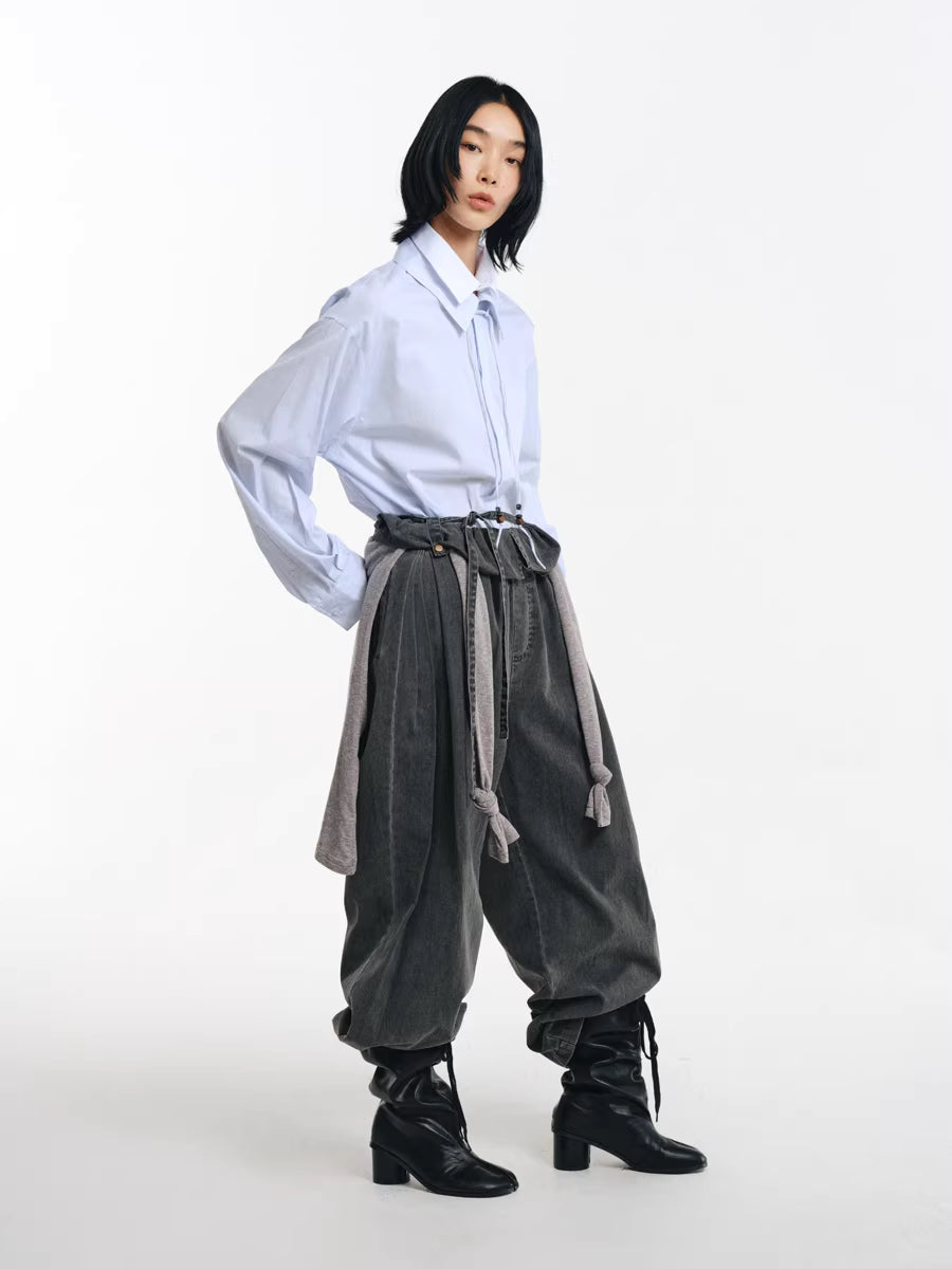 Deconstructed Wide-Leg Charcoal Trousers