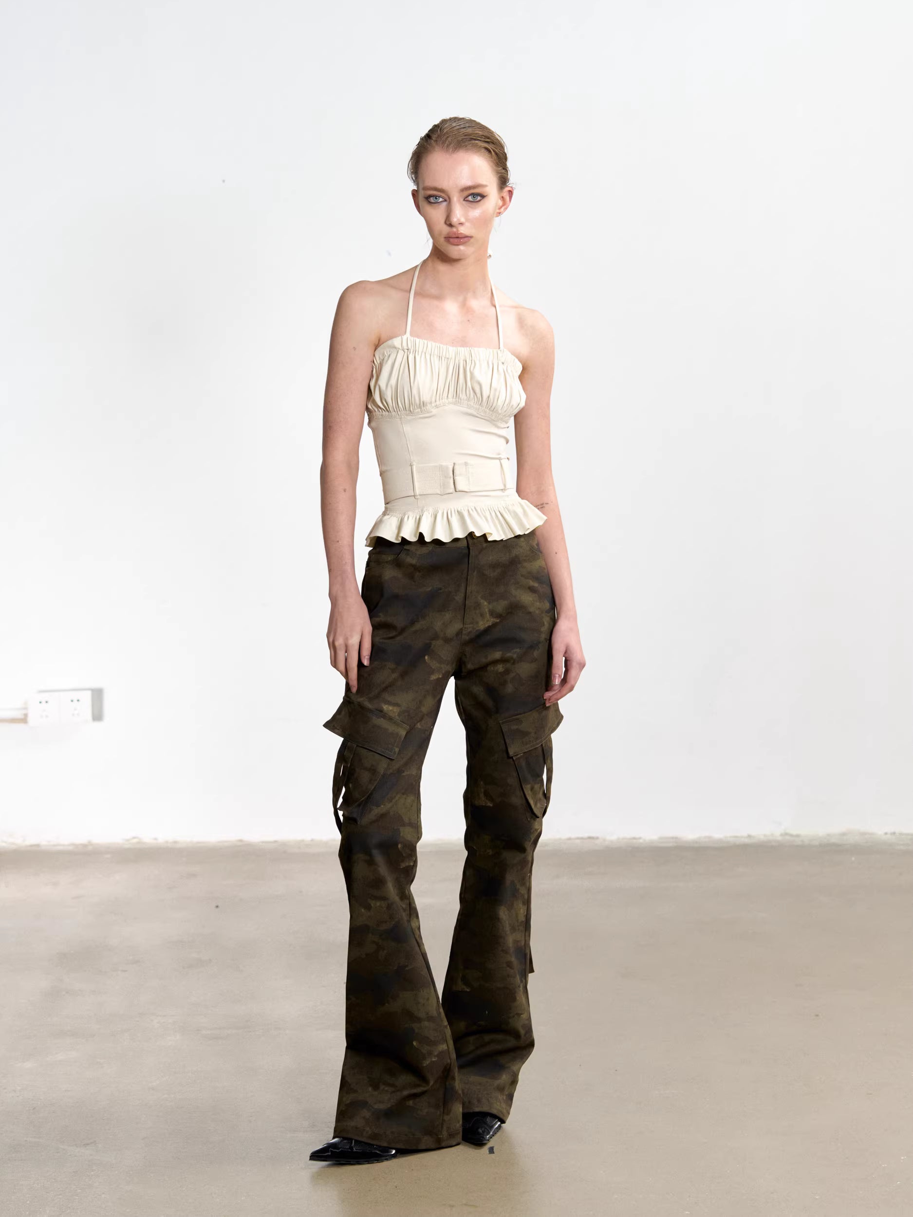 Gathered Corset Halter-Neck Top