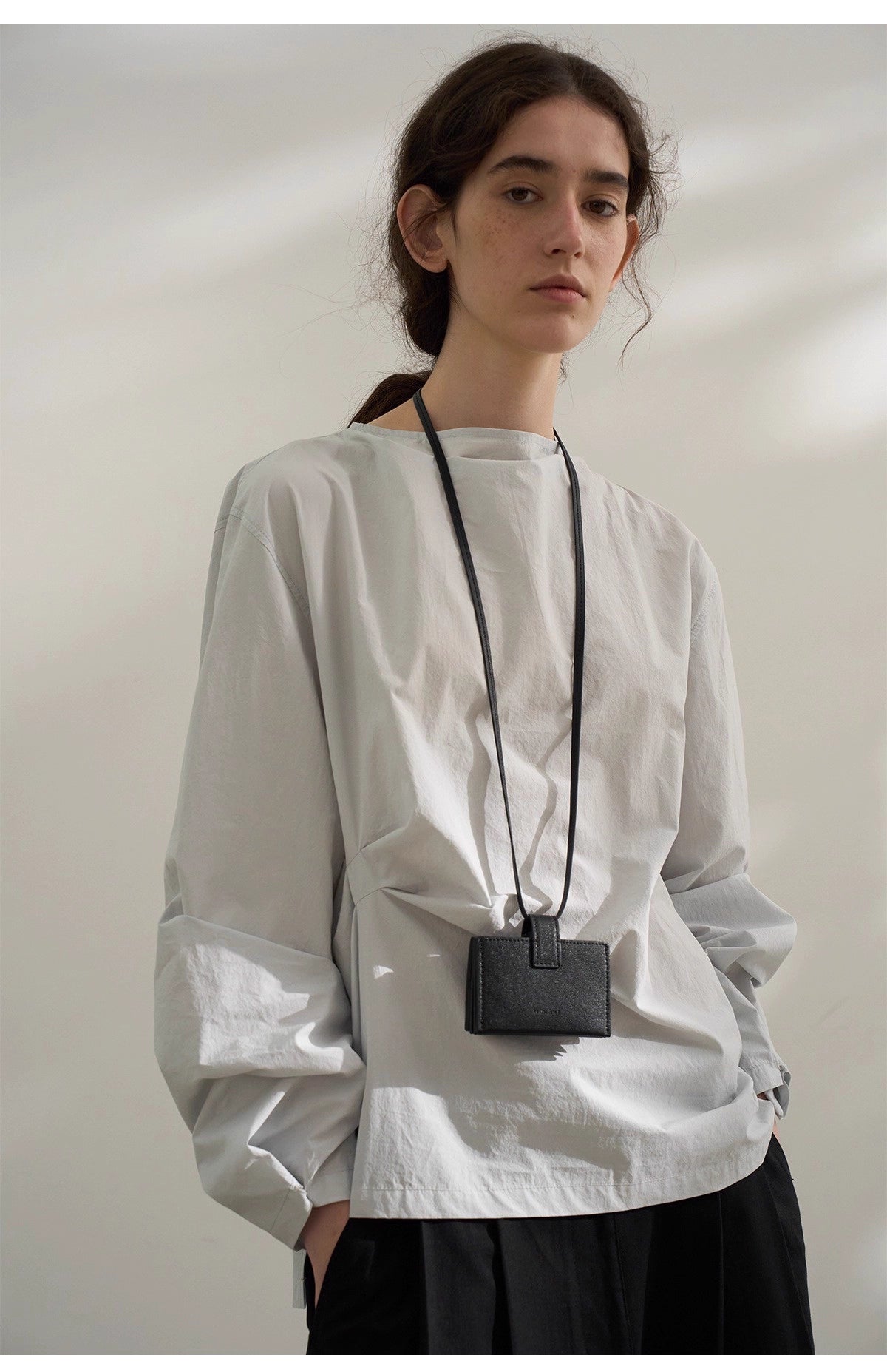 Sculptural Blouse in White or Grey Blue