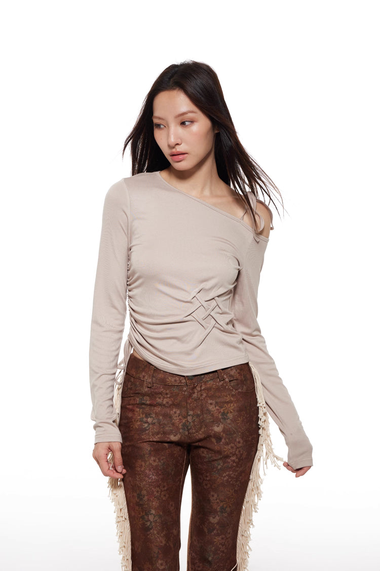 Off-Shoulder Woven Long-Sleeved Top