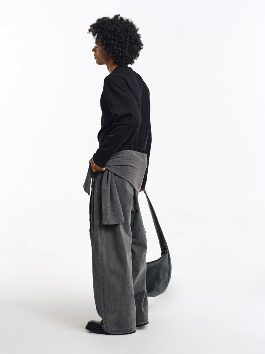 Deconstructed Wide-Leg Charcoal Trousers