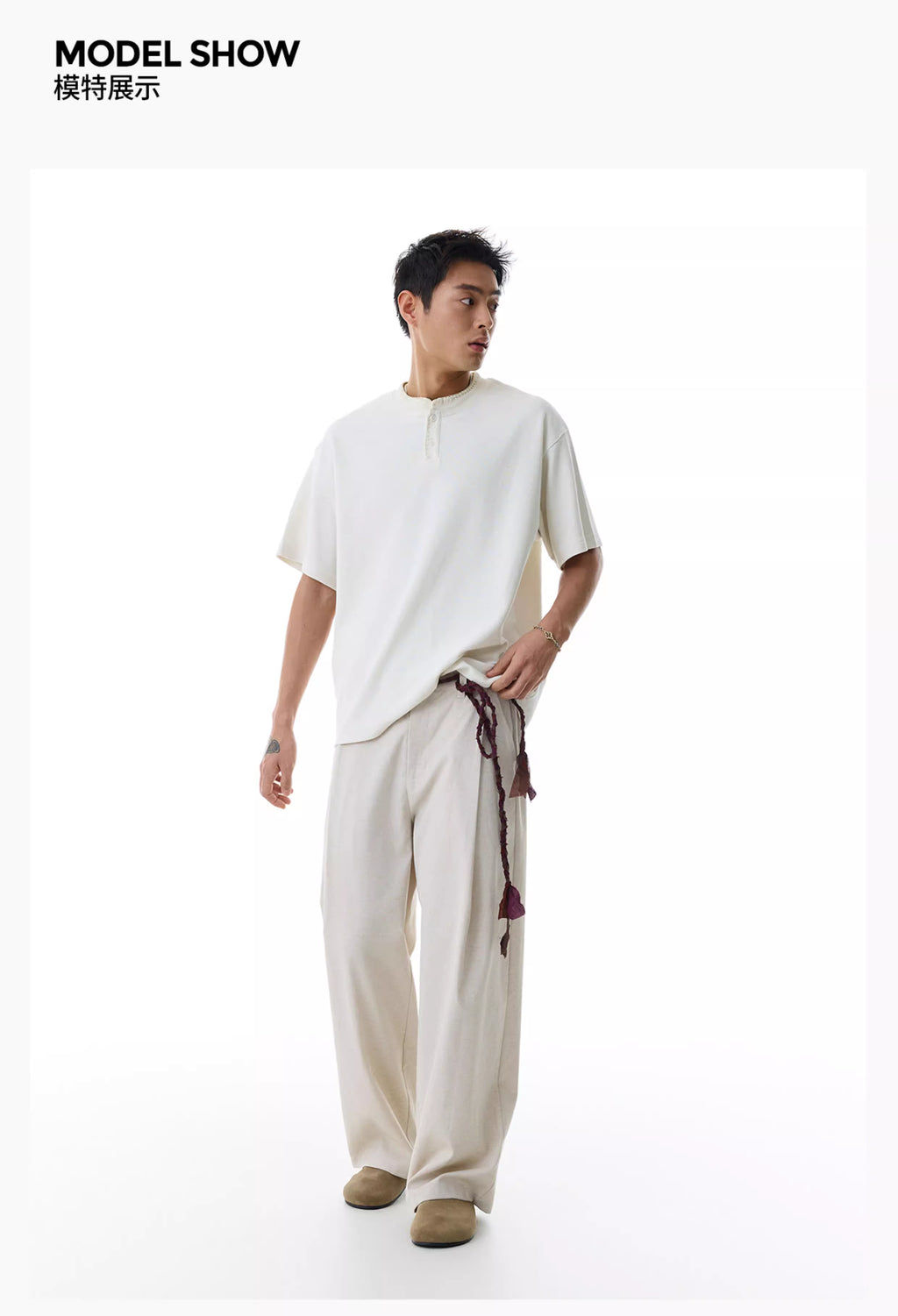 Embroidered Henley T-Shirt in Black Ink or White