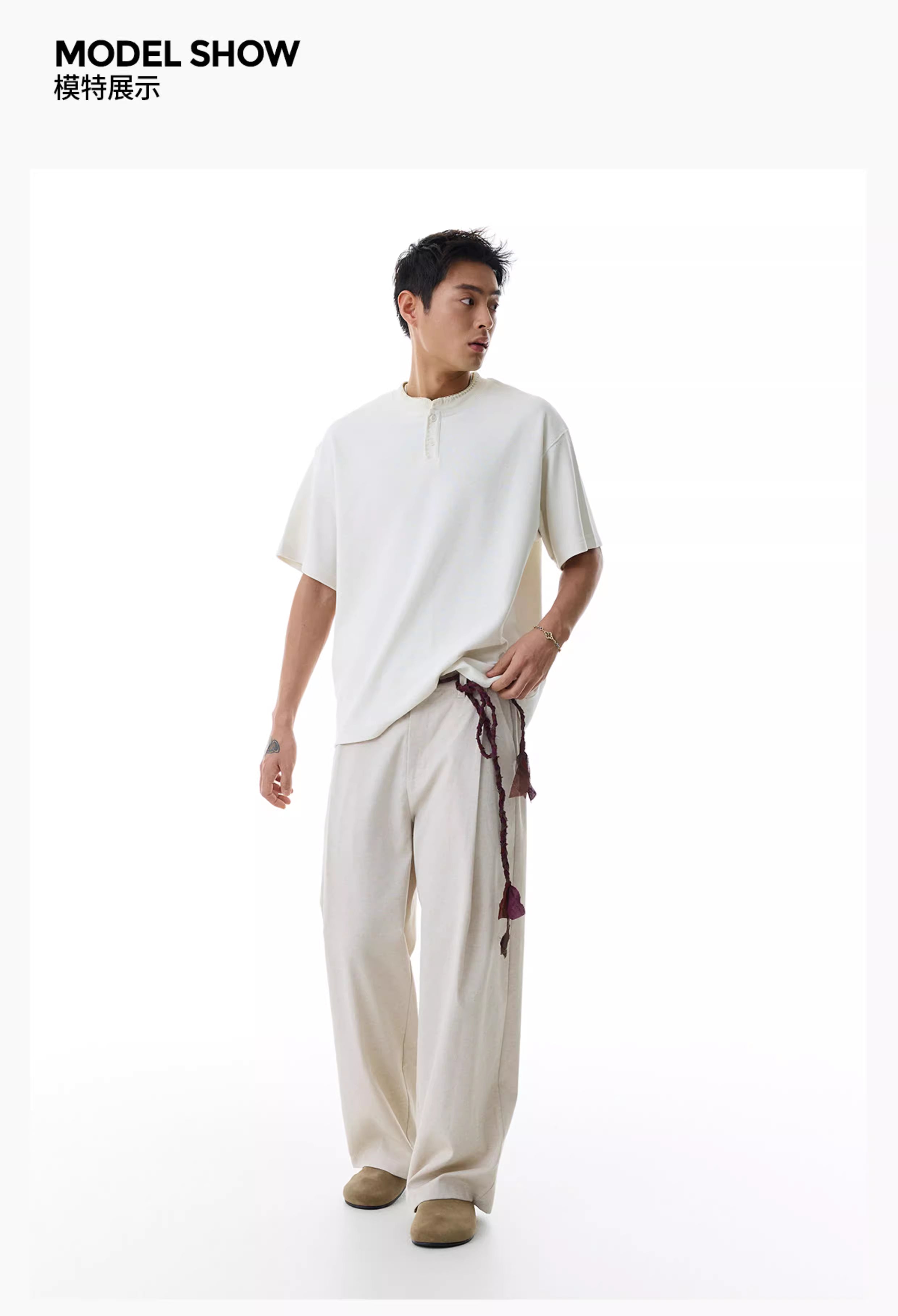 Embroidered Henley T-Shirt in Black Ink or White