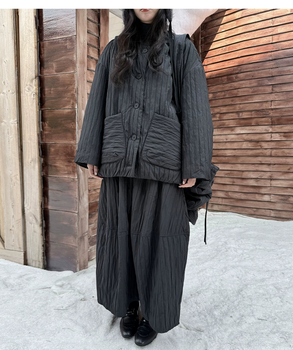 Crinkled Quilted Utility Jacket – Black
