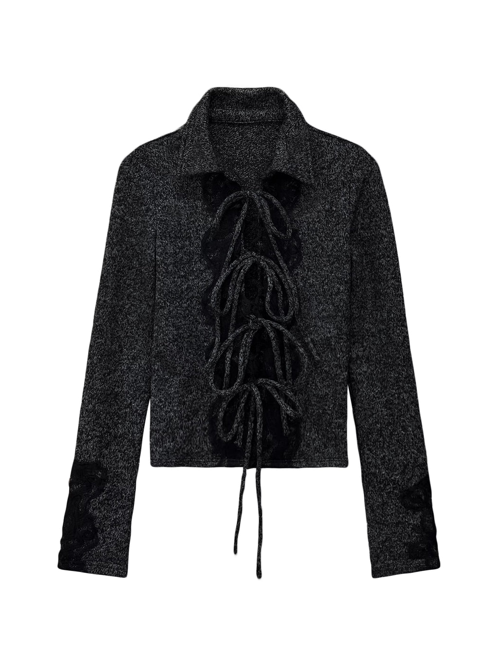 Charcoal Marl Lace-Up Knit Top