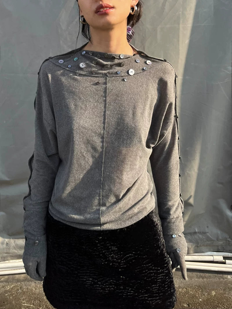 Shell Collar Button Sleeve Jersey Top