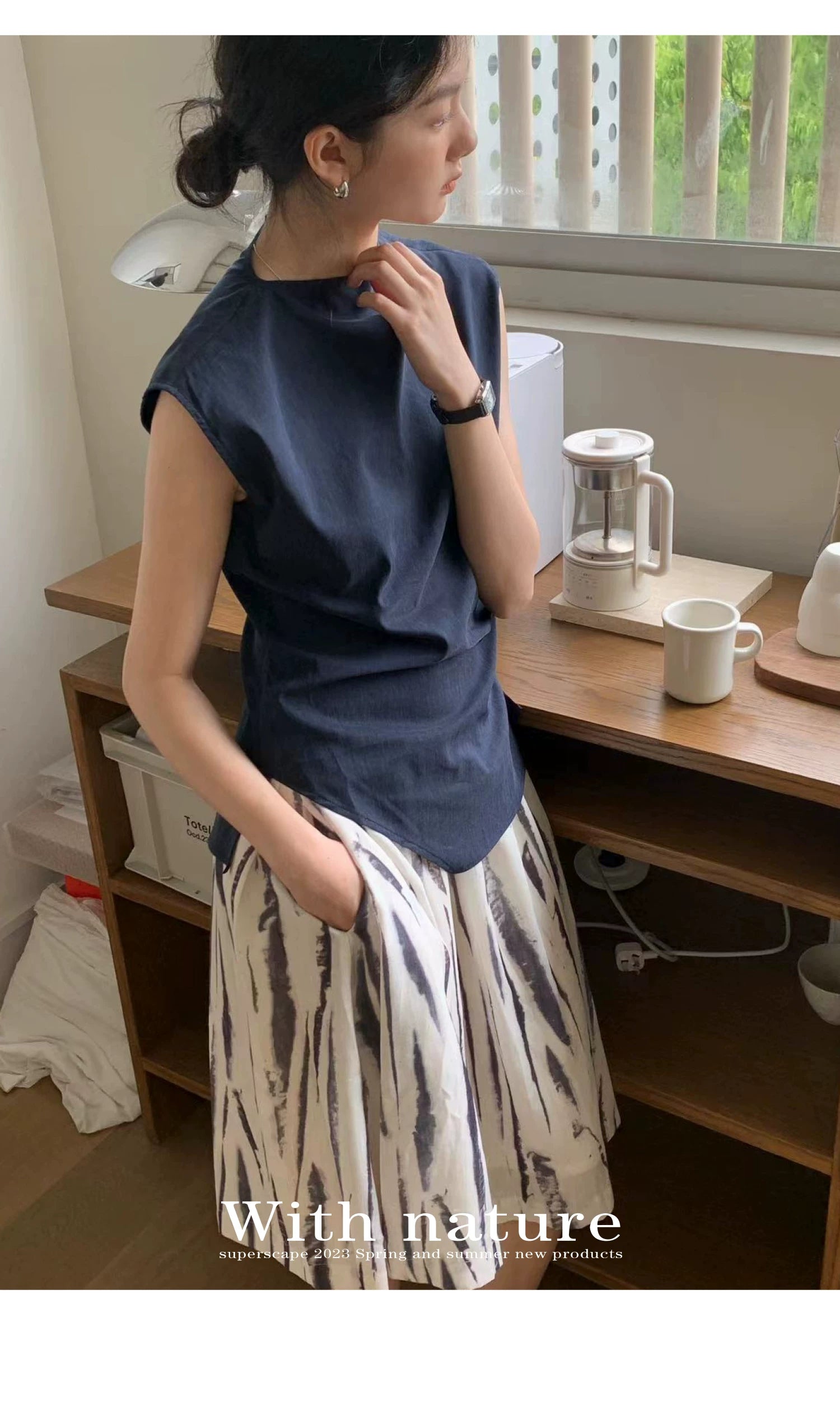 Lyocell Linen Sleeveless Top in Terracotta or Navy