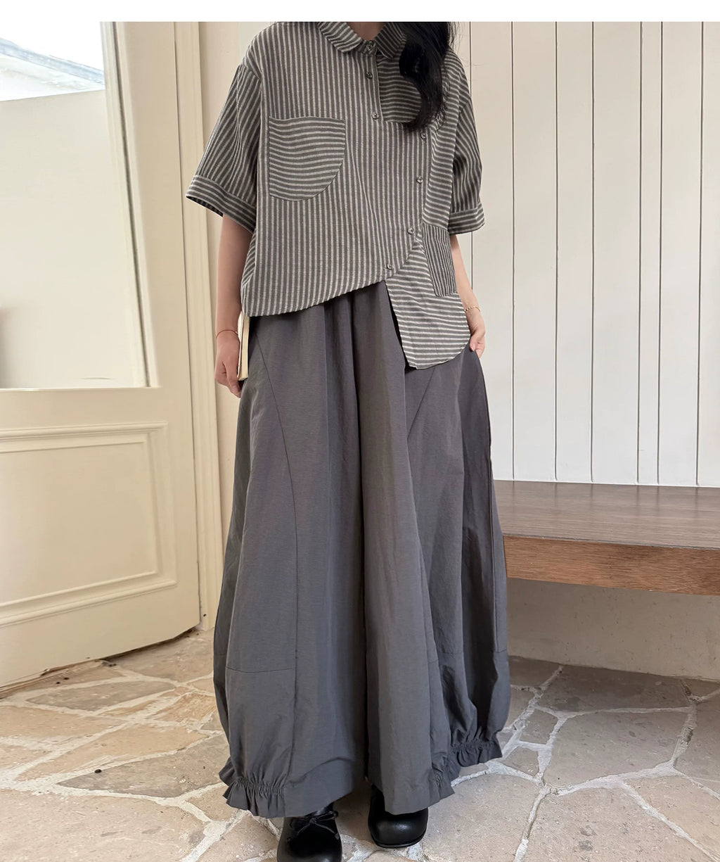 Gathered Balloon Wide-Leg Trousers