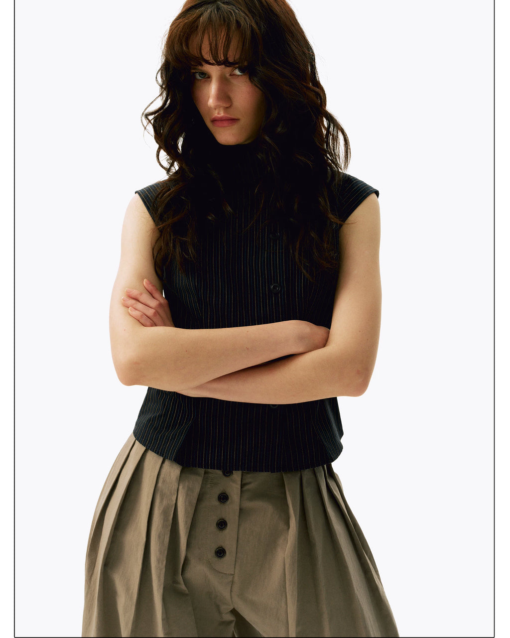 Pinstripe Stand-Collar Vest
