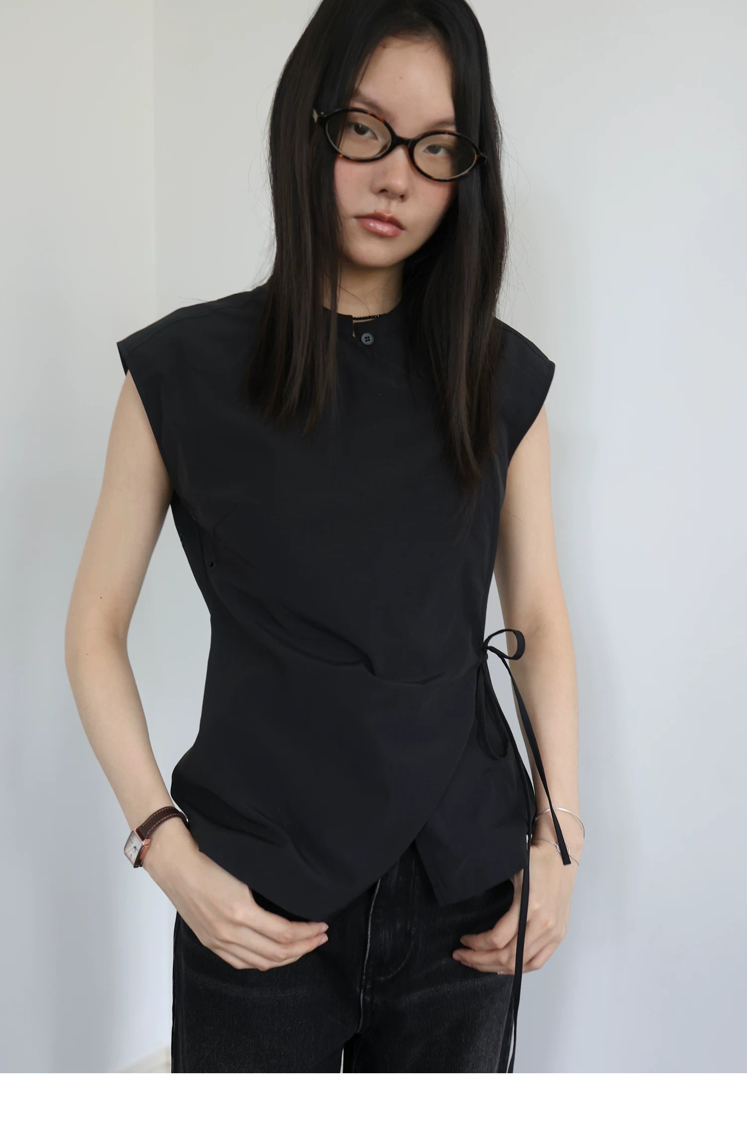 Asymmetric Wrap Sleeveless Top