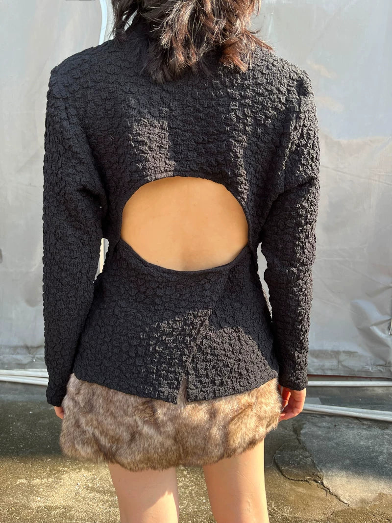 Textured Cut-Out Zip Jacket