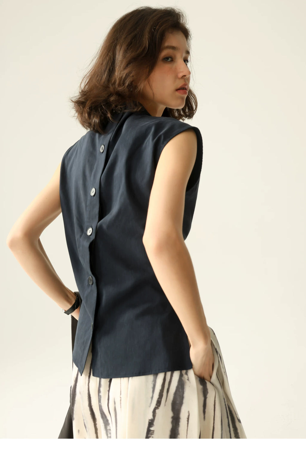 Lyocell Linen Sleeveless Top in Terracotta or Navy