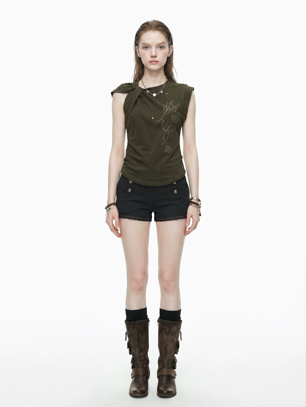 Celestial Rhinestone Shoulder-Knot Top