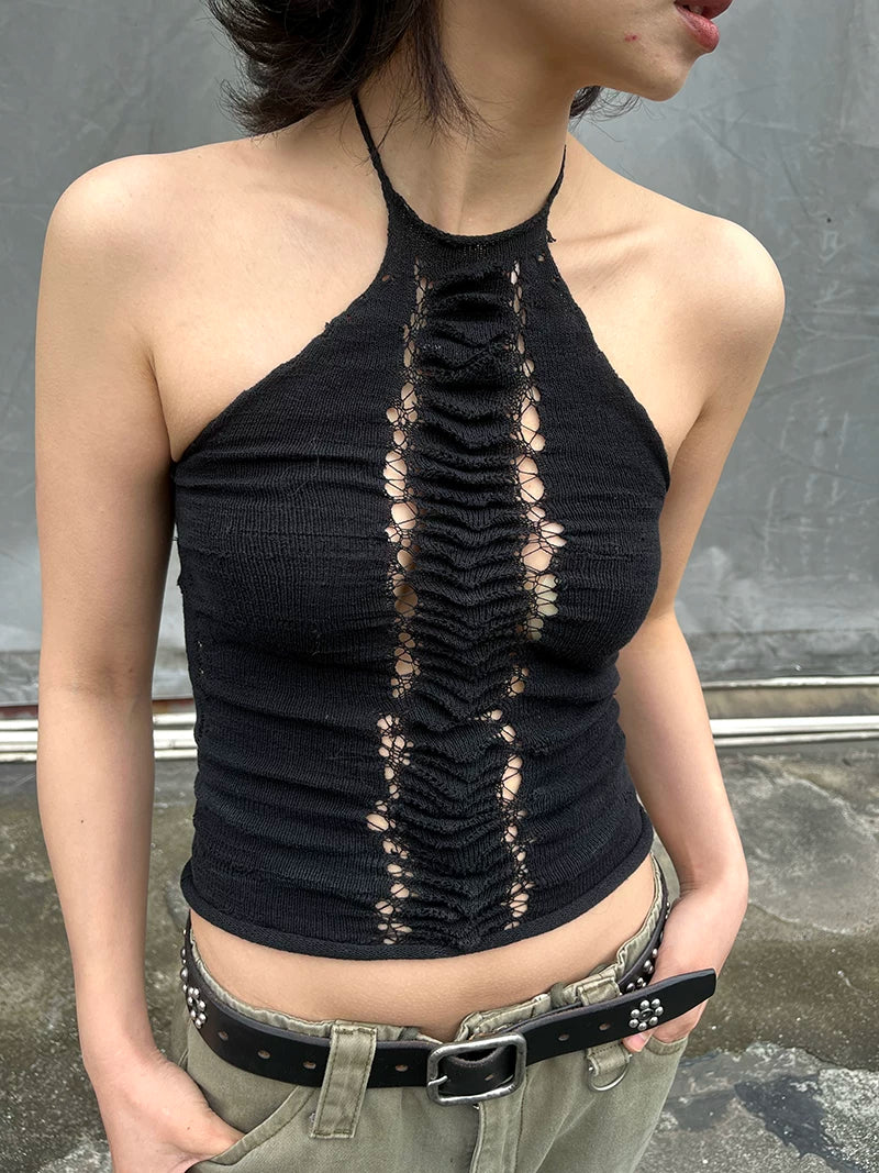 Hand-Knit Spine Halter Top