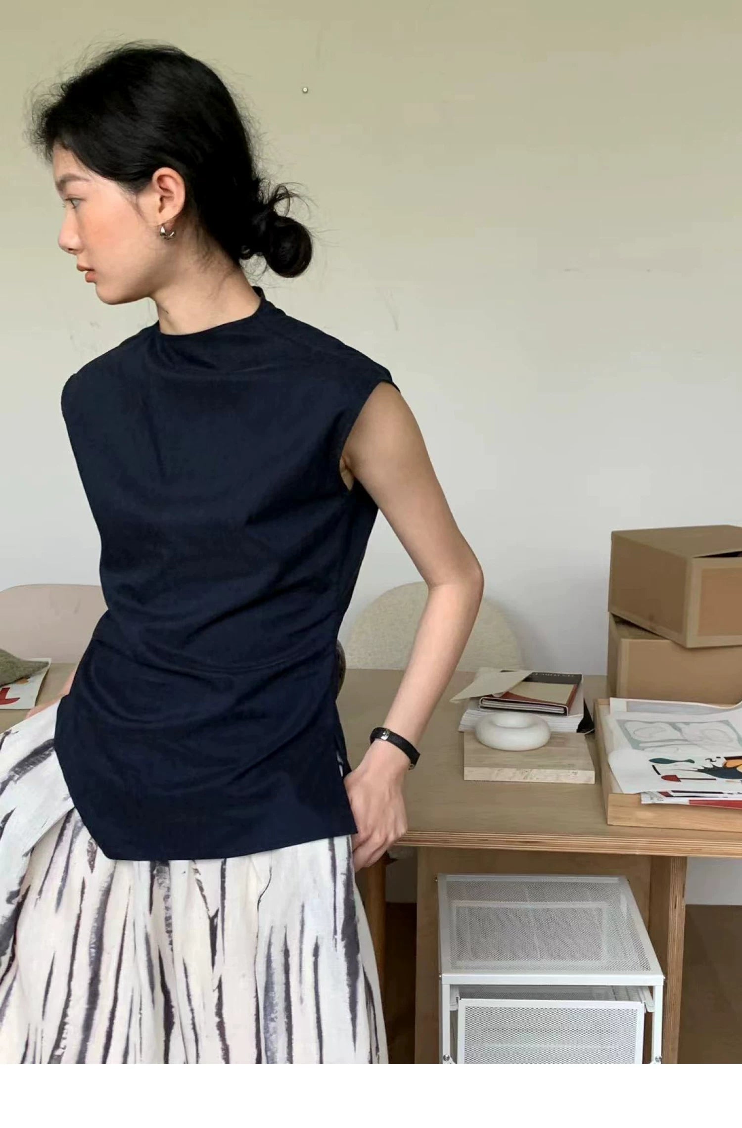 Lyocell Linen Sleeveless Top in Terracotta or Navy