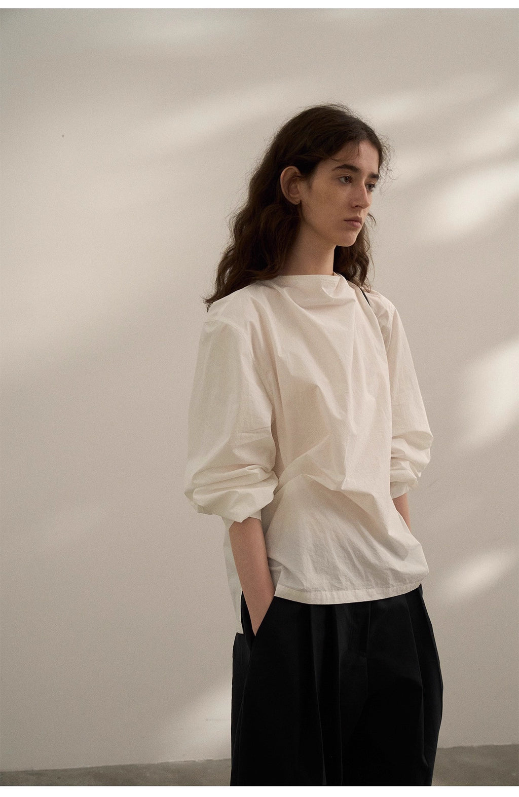 Sculptural Blouse in White or Grey Blue