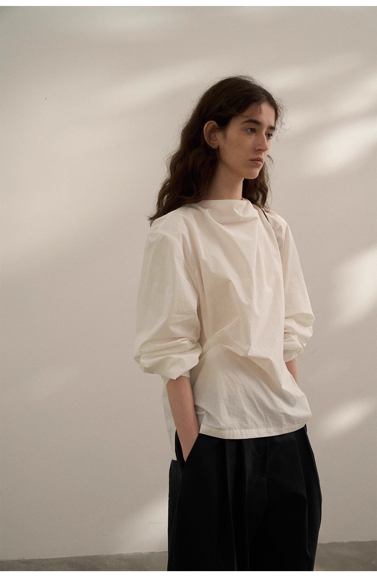 Sculptural Blouse in White or Grey Blue