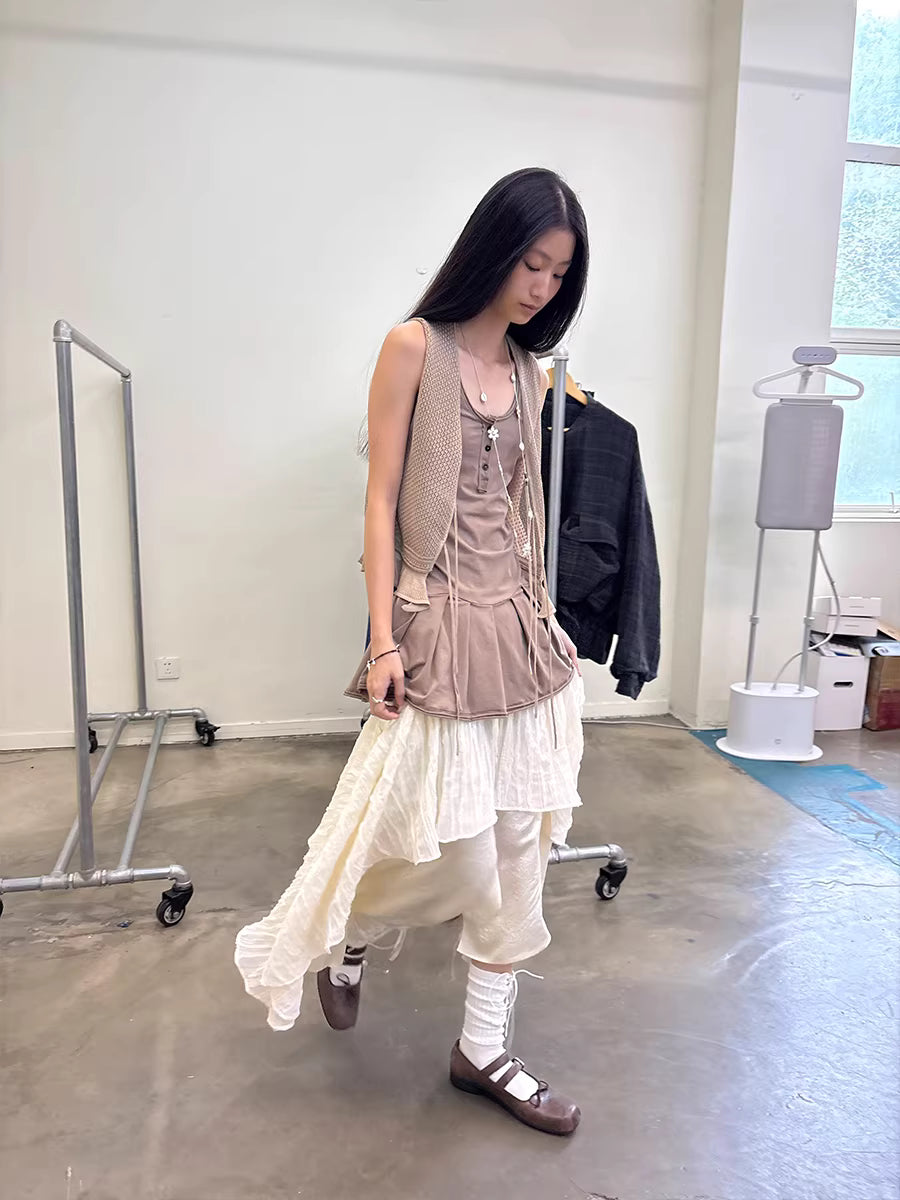 Henley Collar Camisole Mini Skirt Vest