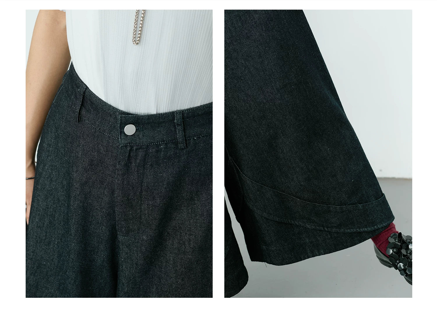 Curved Seam Wide-Leg Denim Trousers