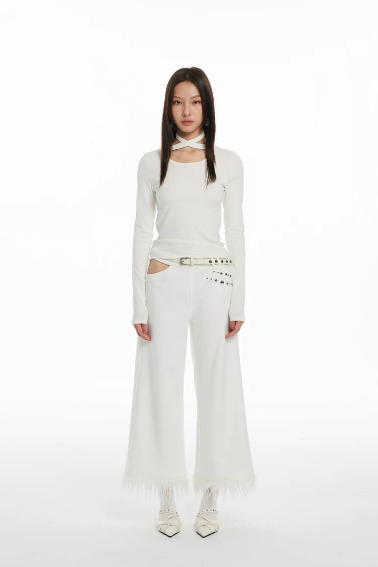 Cross Neck Cut-Out Long Sleeve Top
