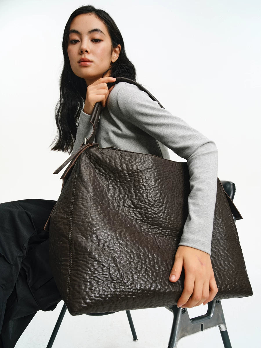 Textured Oversized Slouch Shoulder Bag