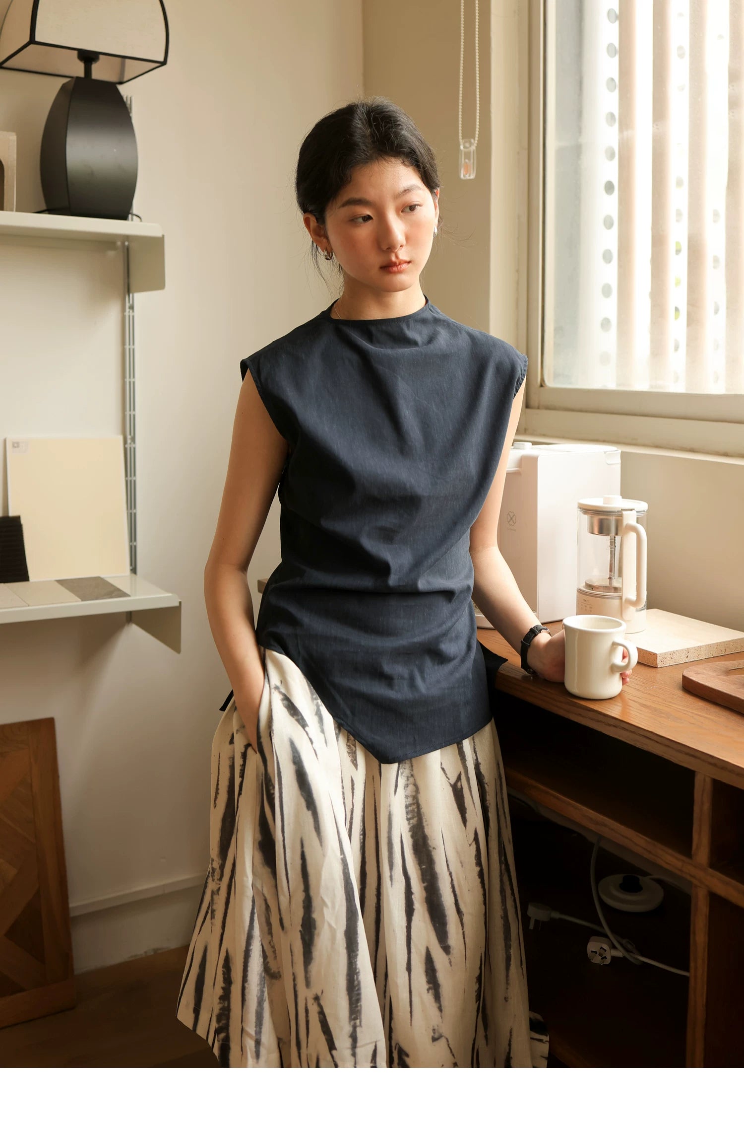 Lyocell Linen Sleeveless Top in Terracotta or Navy