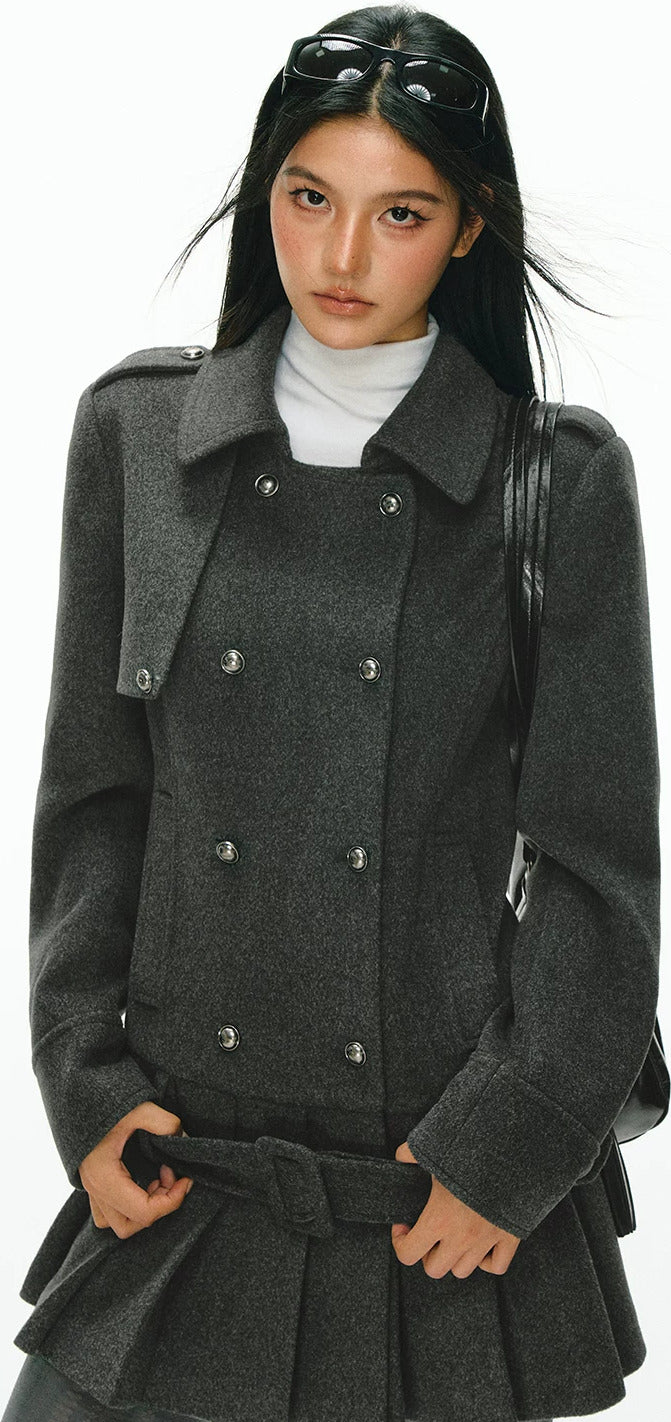 Miranda Double-Breasted Pleat Coat Dress