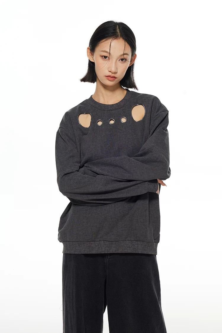 Distressed Cut-Out Oversized Sweatshirt